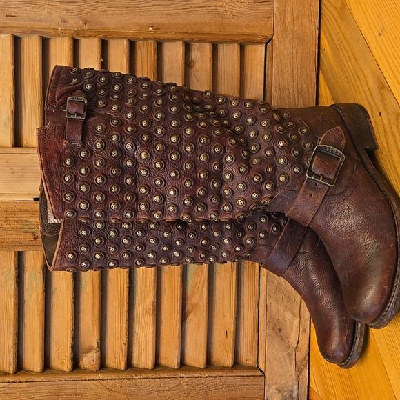 FRYE Jenna Disc Tall Brown Leather Boots, Sz 7 - Picture 2 of 16